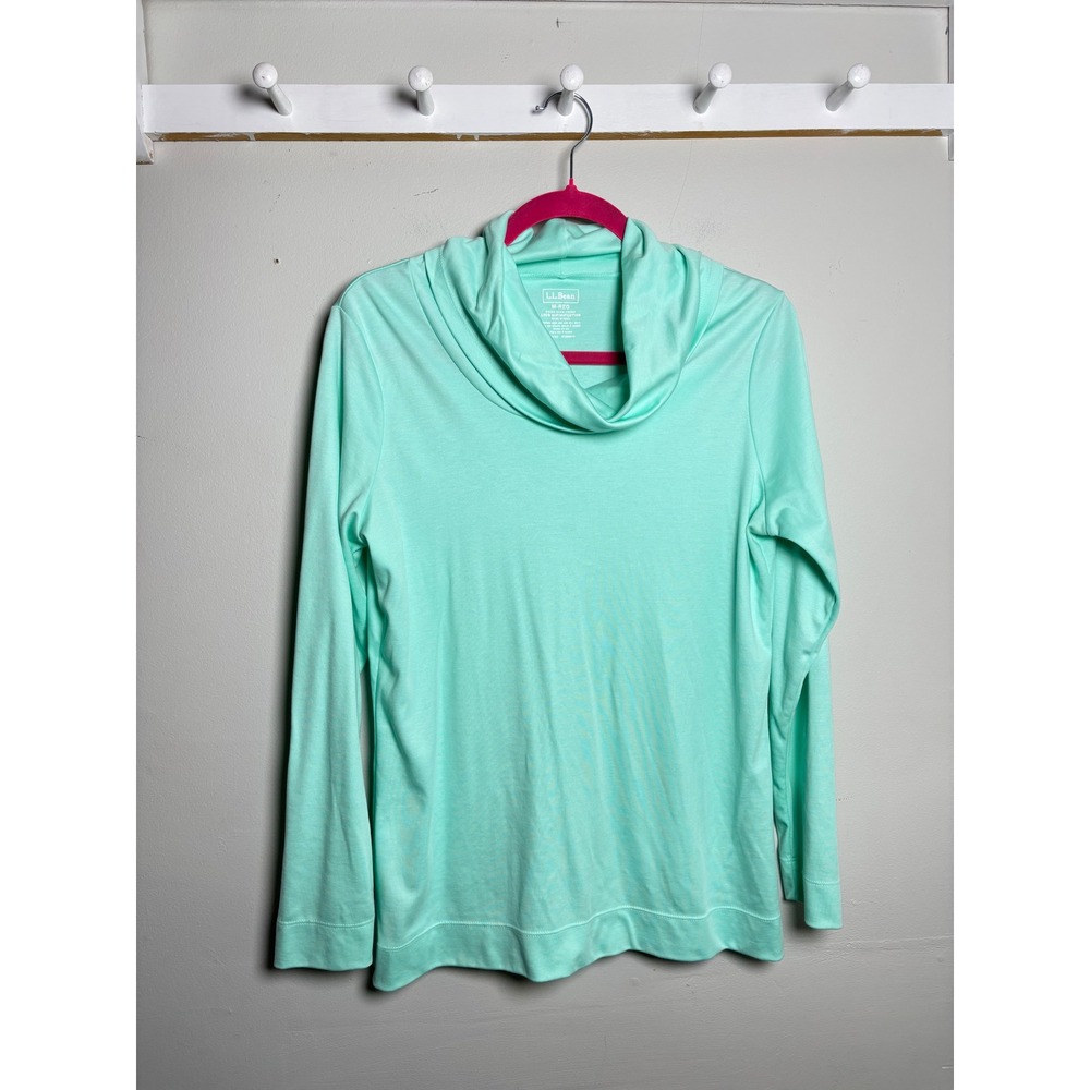L.L.Bean Supima Cotton Cowl Neck Top Mint Green Coastal Classic M